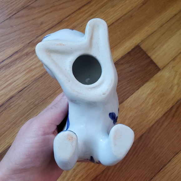 Cat kitten coin bank blue white floral print small - Picture 7 of 9